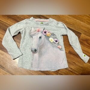John Deere Gray Horse Floral Long Sleeve Tee